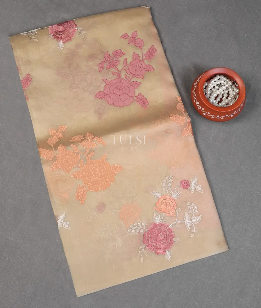 Beige Kora Organza Embroidery Saree T565854-image