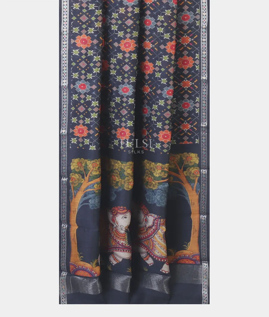 Blue Tussar Printed Saree T5224802