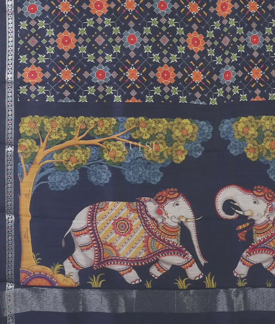 Blue Tussar Printed Saree T5224804