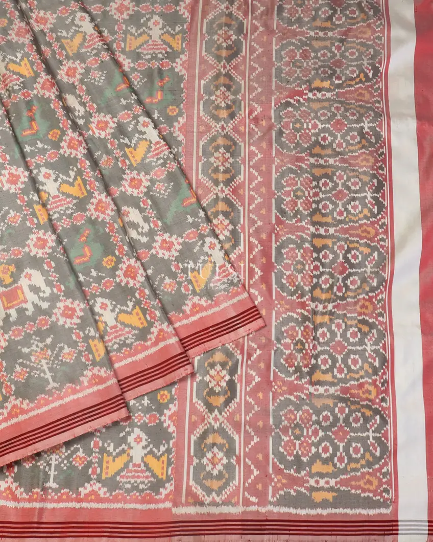 Grey Patan Patola Silk Saree T5715432