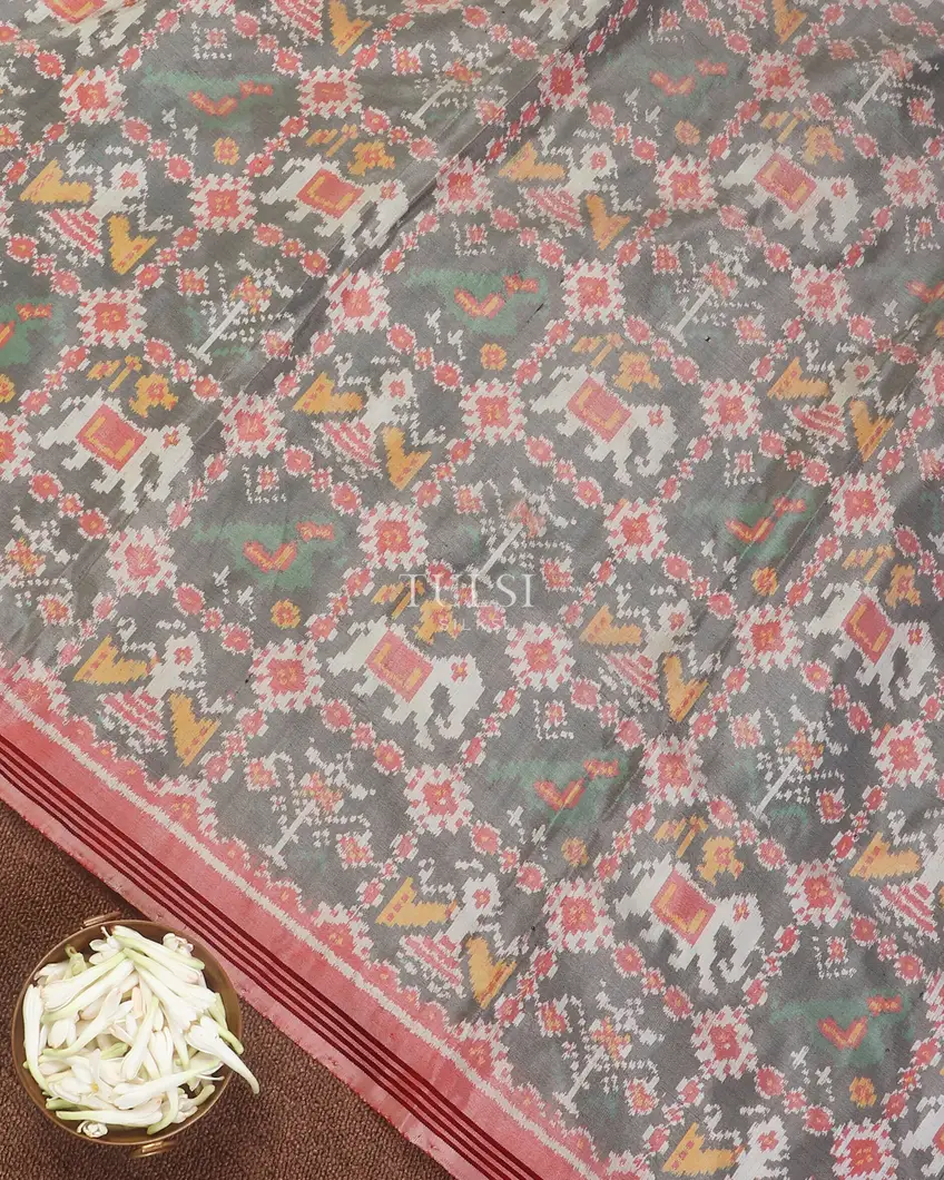 Grey Patan Patola Silk Saree T5715434