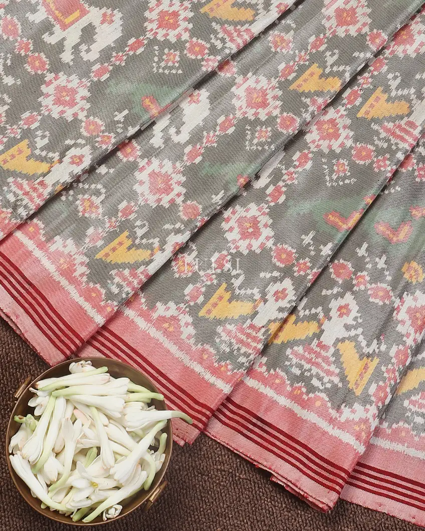 Grey Patan Patola Silk Saree T5715435