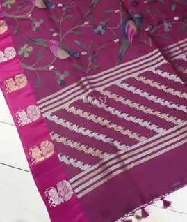 Purple Banaras Kora Silk Saree T5720914