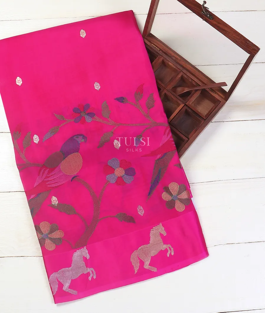 Pink Banaras Kora Silk Saree T572104-image