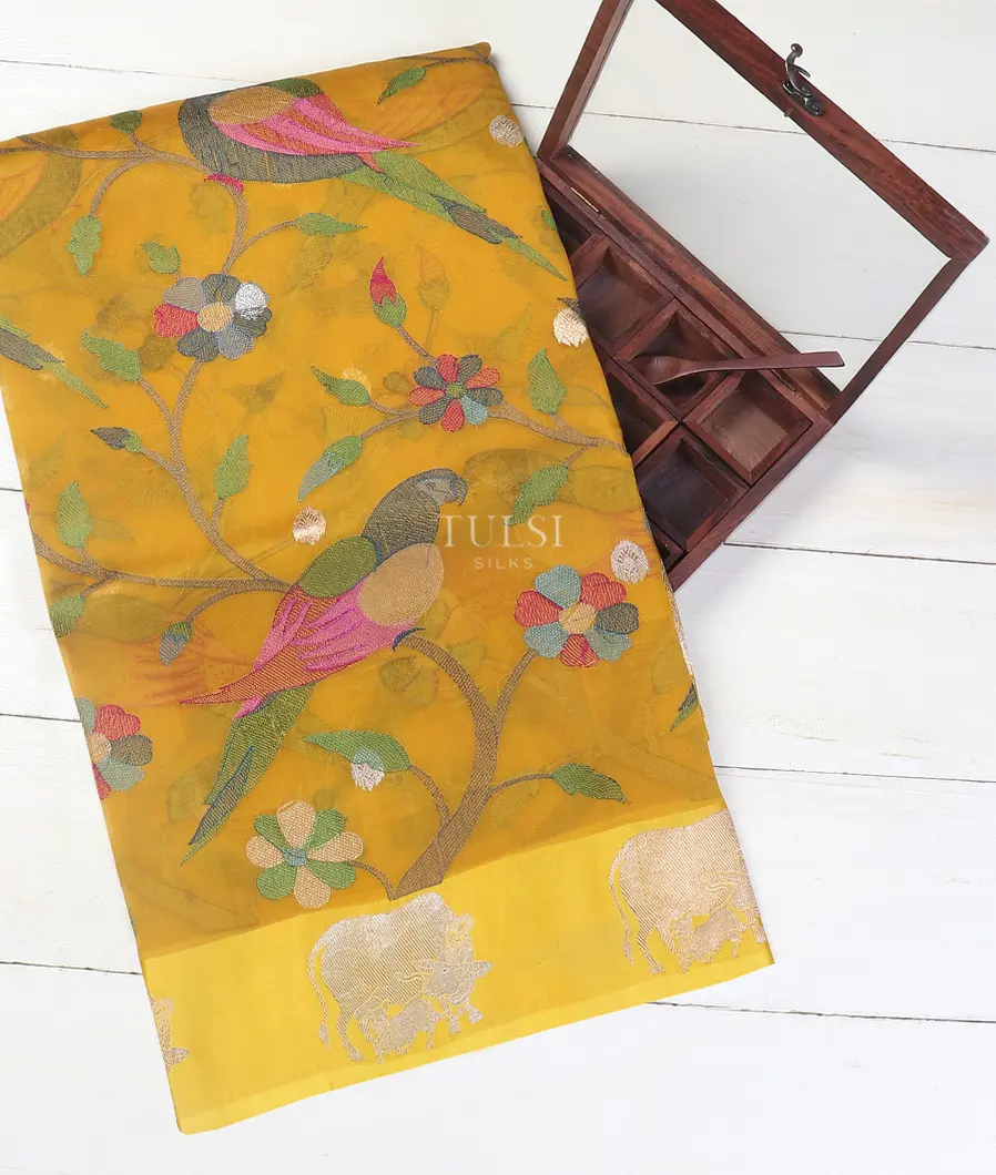 Yellow Banaras Kora Silk Saree T572115-image
