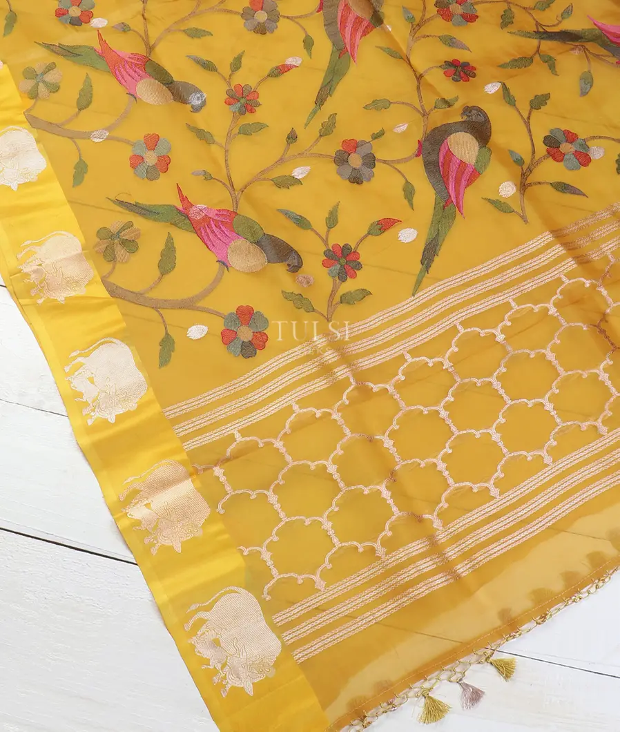 Yellow Banaras Kora Silk Saree T5721154