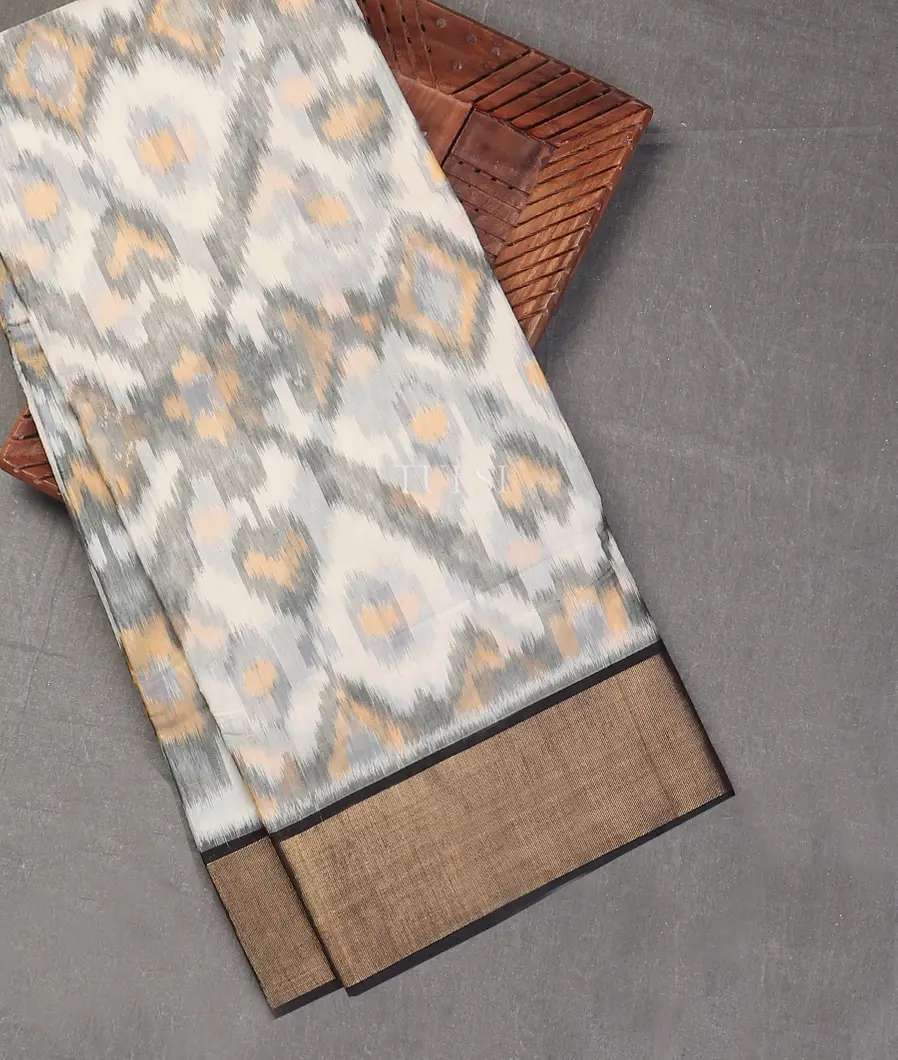 Off - White Pochampalli Silk Cotton Saree T555540-image