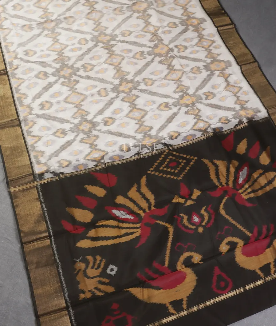 Off - White Pochampalli Silk Cotton Saree T5555402