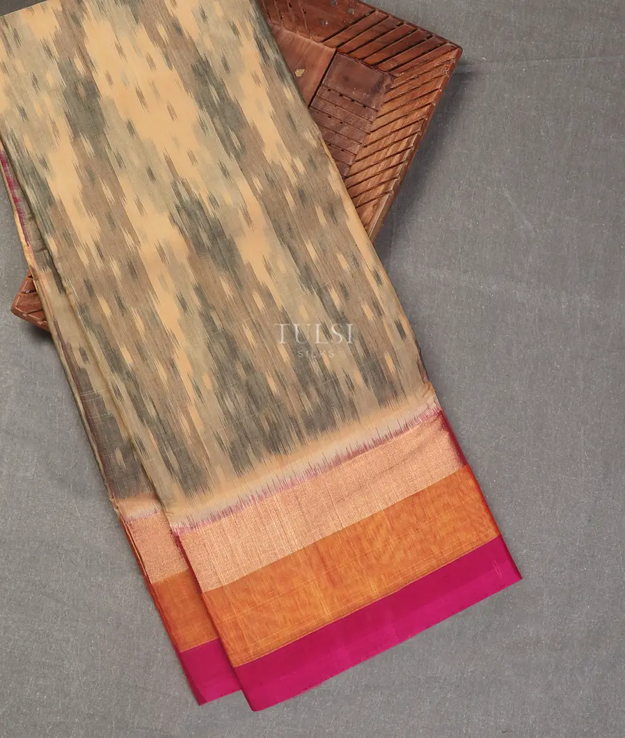 Beige Pochampalli Silk Cotton Saree T555600-image