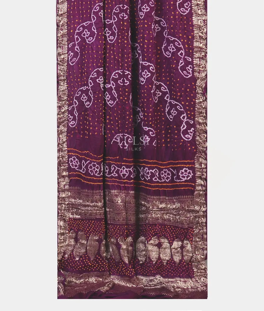 Purple Bandhani Gajji Silk Saree T5340932