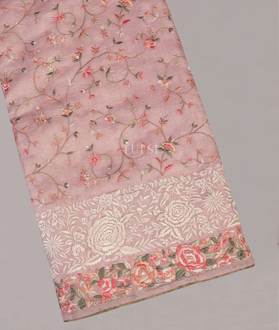 Light Pinkish Lavender Kora Tissue Organza Embroidery Saree T556310-image