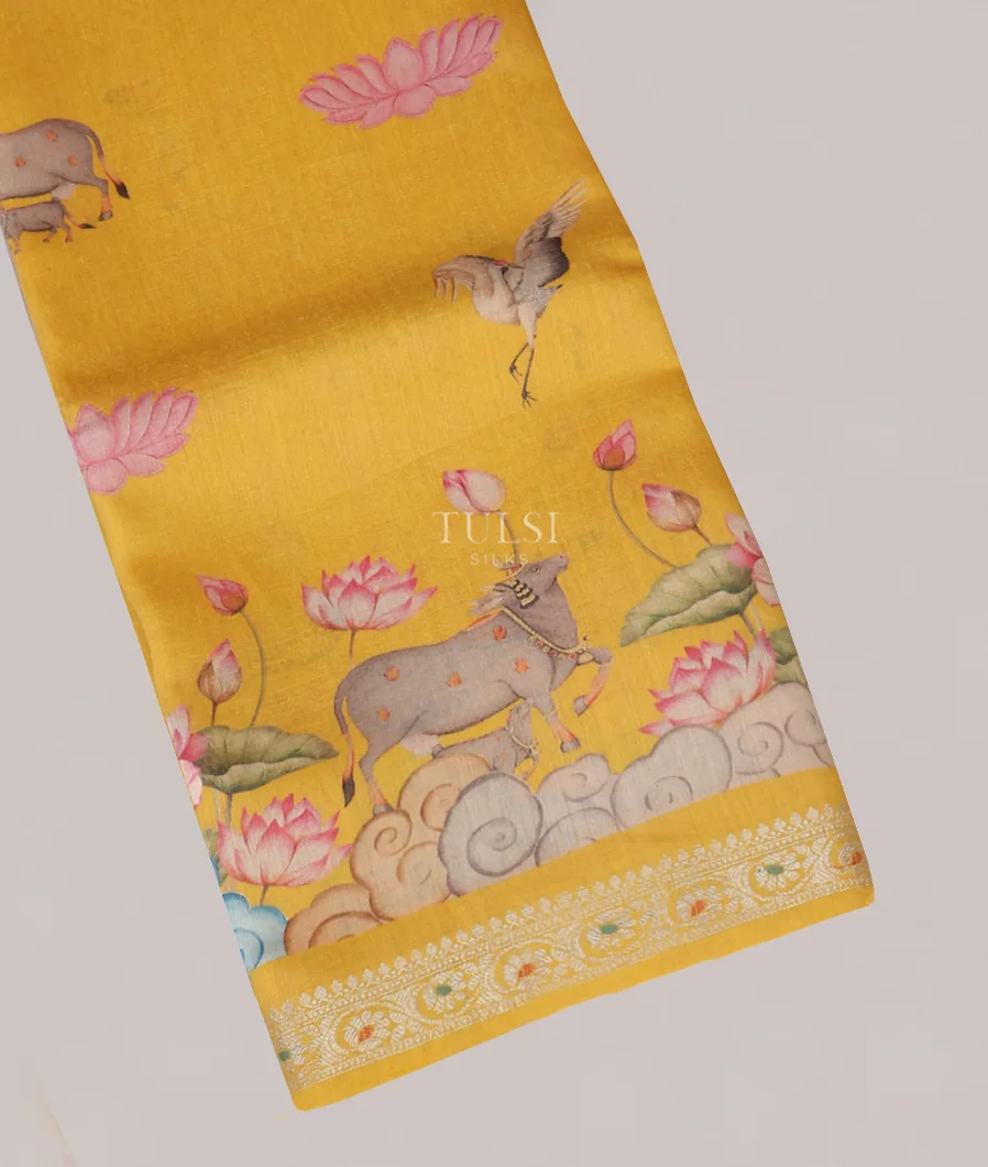 Yellow Tussar Printed Saree T544844-image