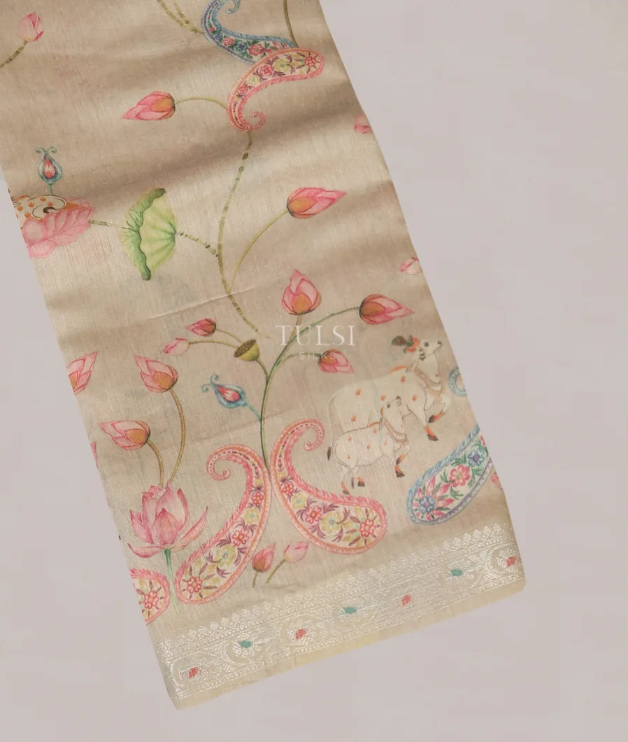 Light Grey Tussar Printed Saree T544845-image