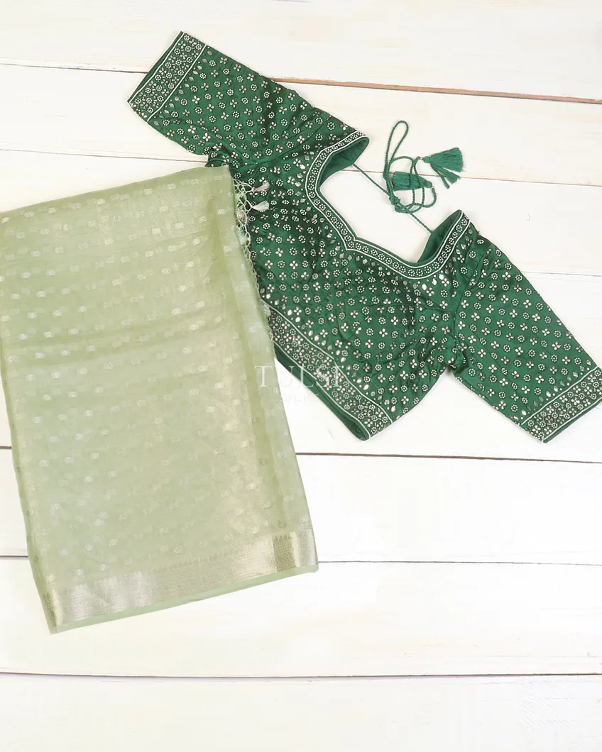 Light Green Kora Tissue Organza Embroidery Saree T569385-image