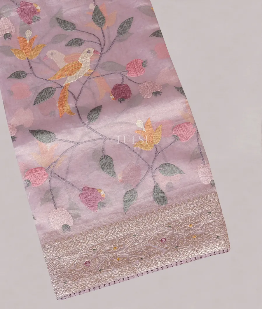 Lavender Kora Tissue Organza Embroidery Saree T566722-image