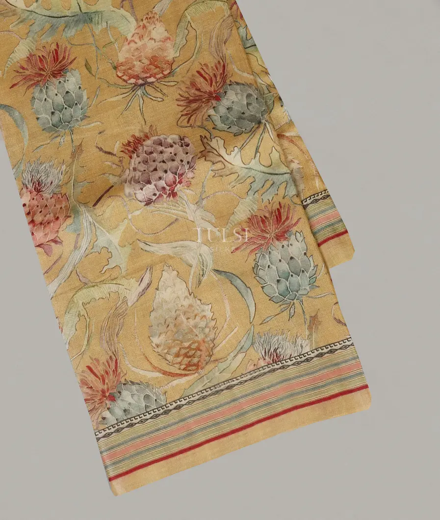 Dark Beige Tussar Printed Saree T531101-image