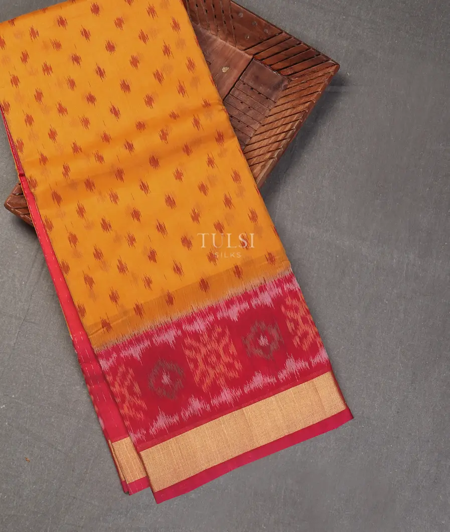 Yellow Pochampalli Silk Cotton Saree T555595-image