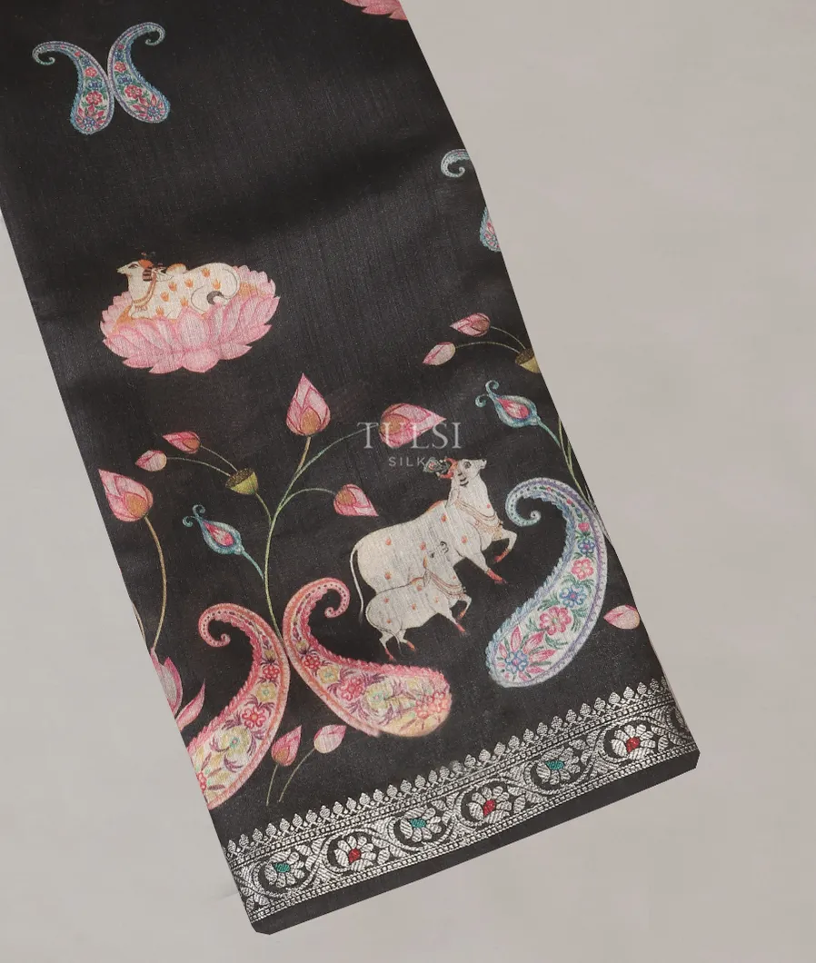 Black Tussar Printed Saree T544871-image