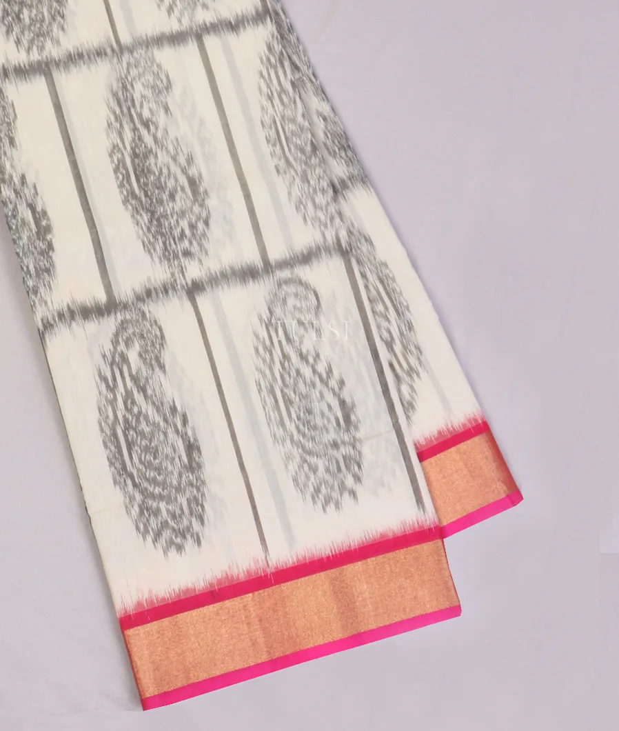 Off - White Pochampalli Silk Cotton Saree T555549-image