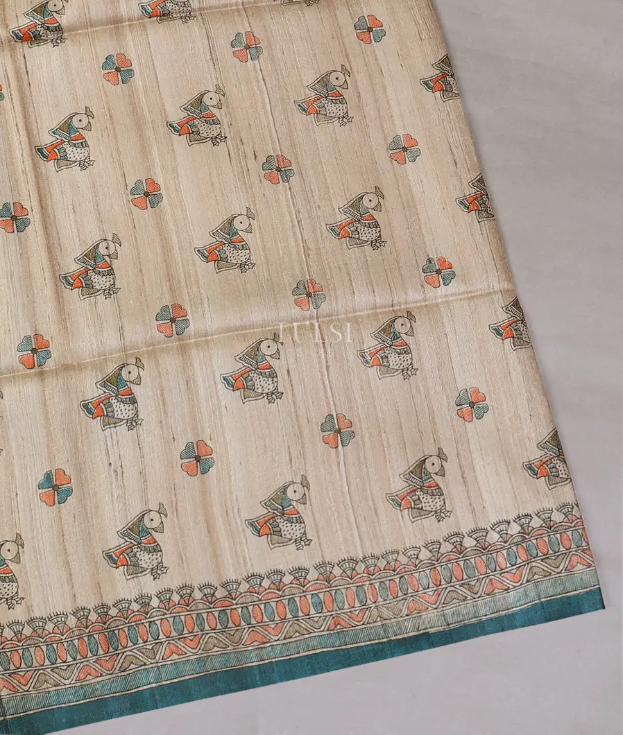 Beige Tussar Printed Saree T554329-image