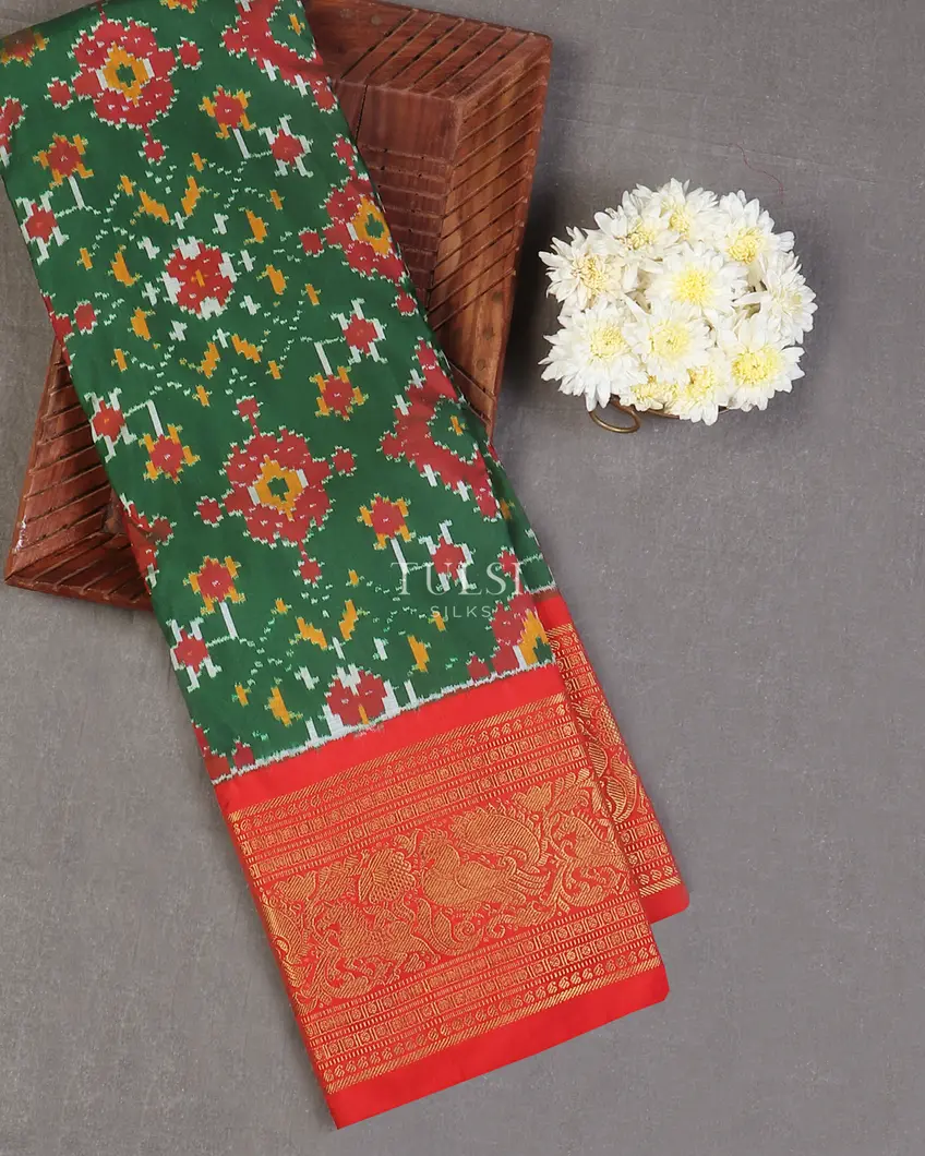 Green Ikat Silk Saree T576888-image