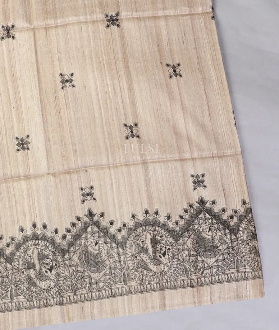 Beige Tussar Printed Saree T554324-image