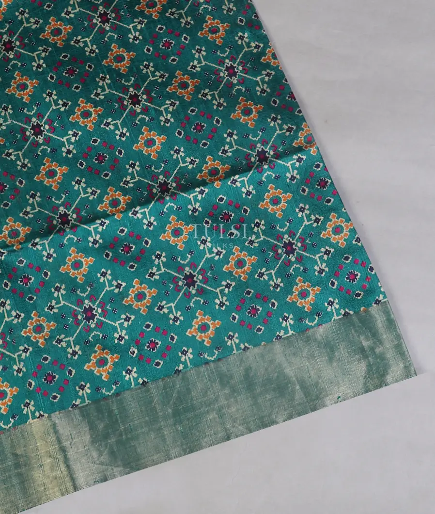 Teal Blue Printed Raw Silk Saree T576122-image