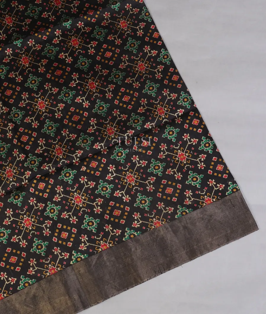 Black Printed Raw Silk Saree T576116-image