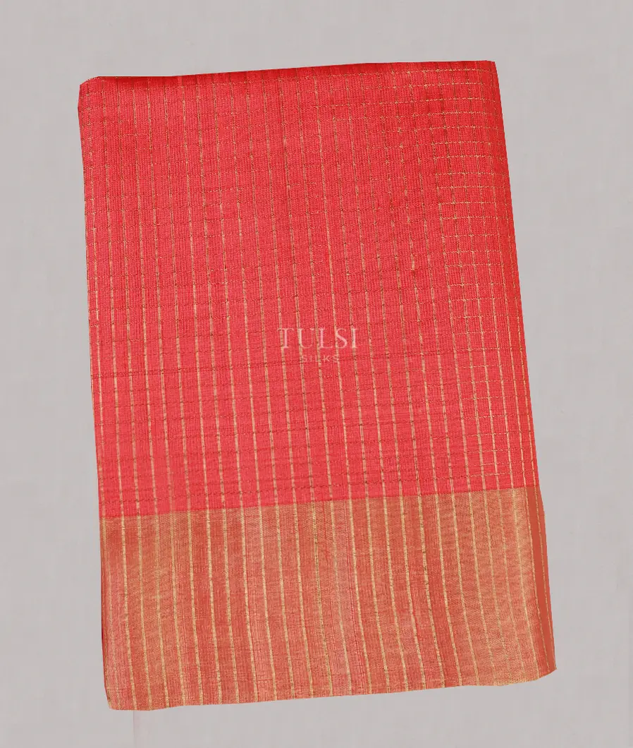 Coral Peach Woven Raw Silk Saree T563976-image