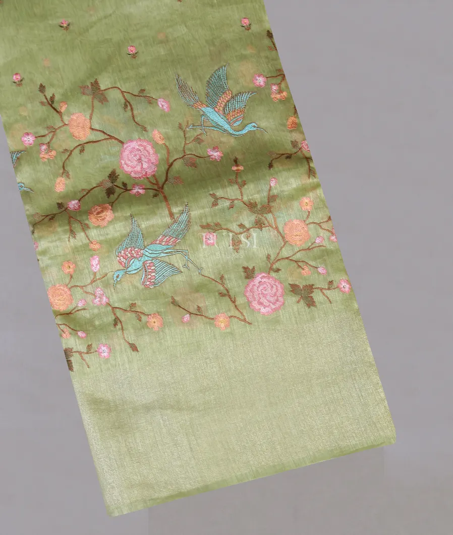 Green Linen Embroidery Saree T577177-image