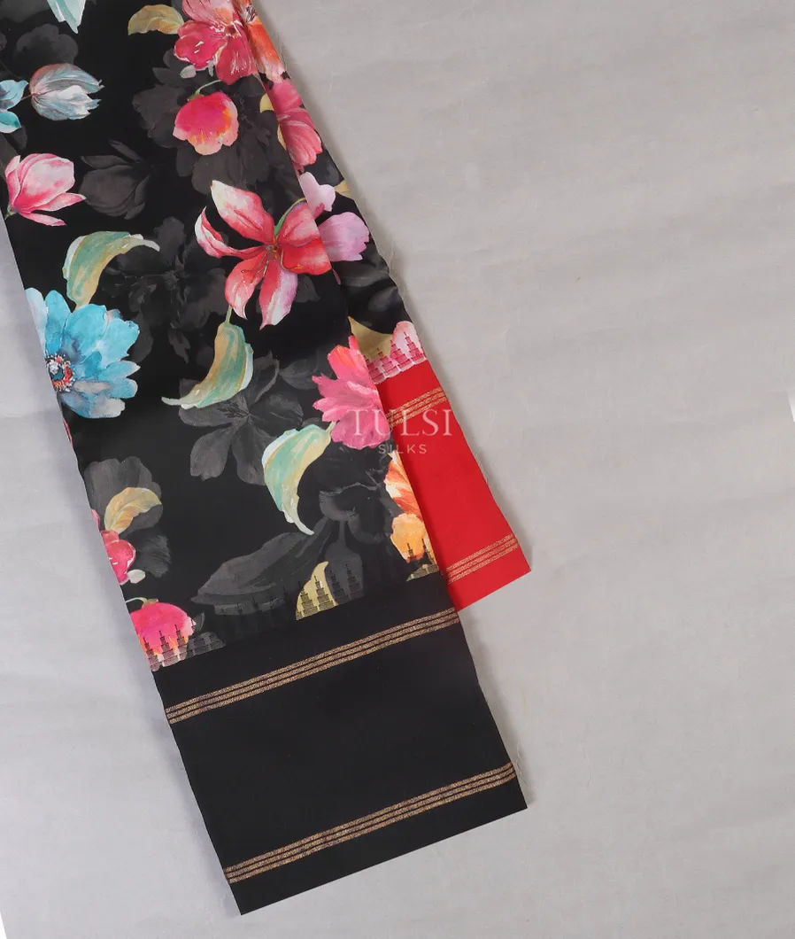 Black Printed Soft Silk Saree T535199-image
