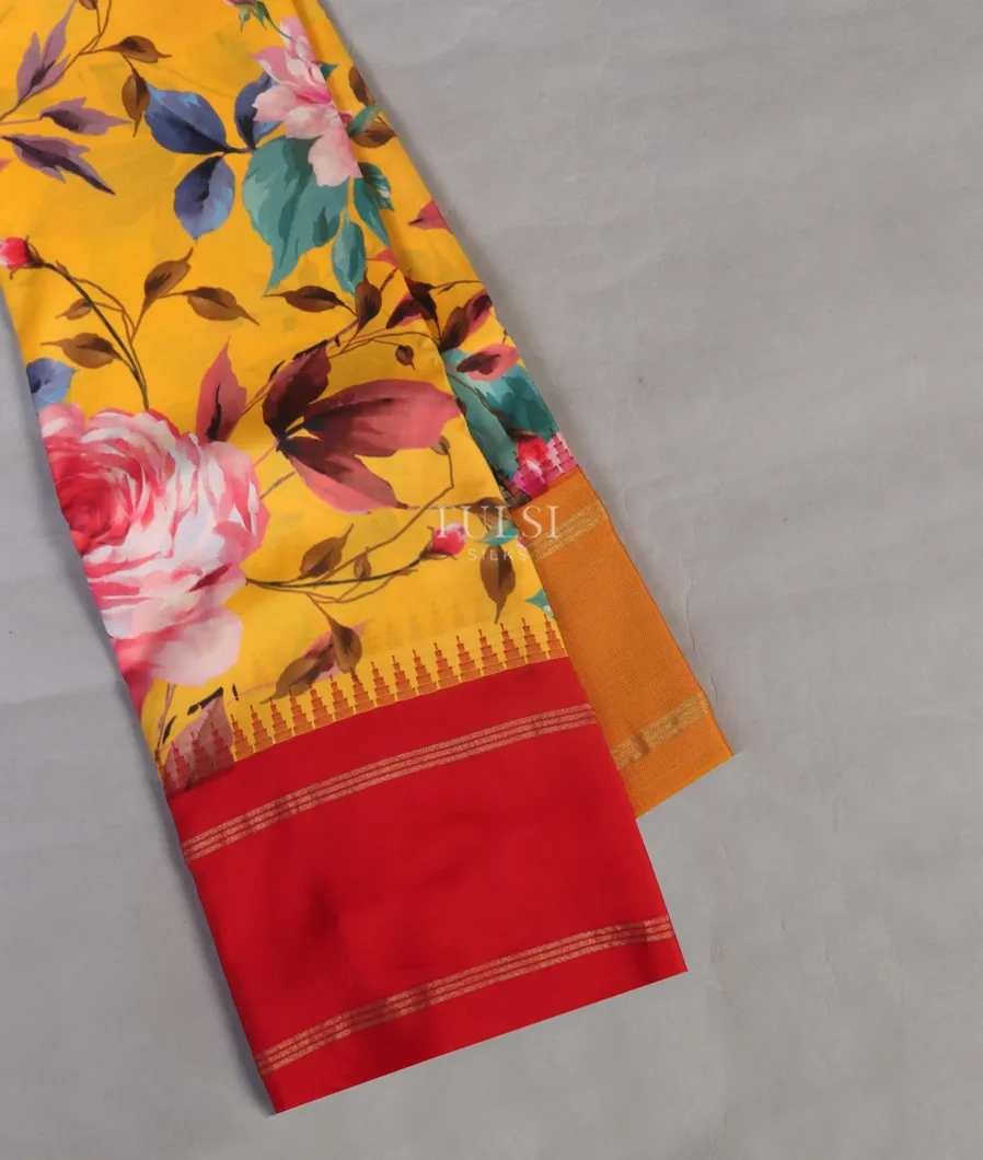 Yellow Printed Soft Silk Saree T535195-image