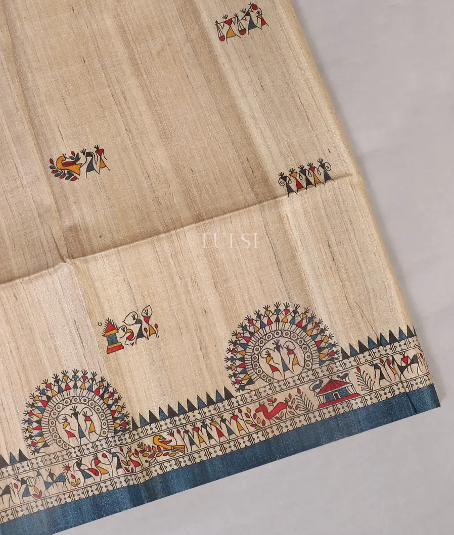 Beige Tussar Printed Saree T574818-image