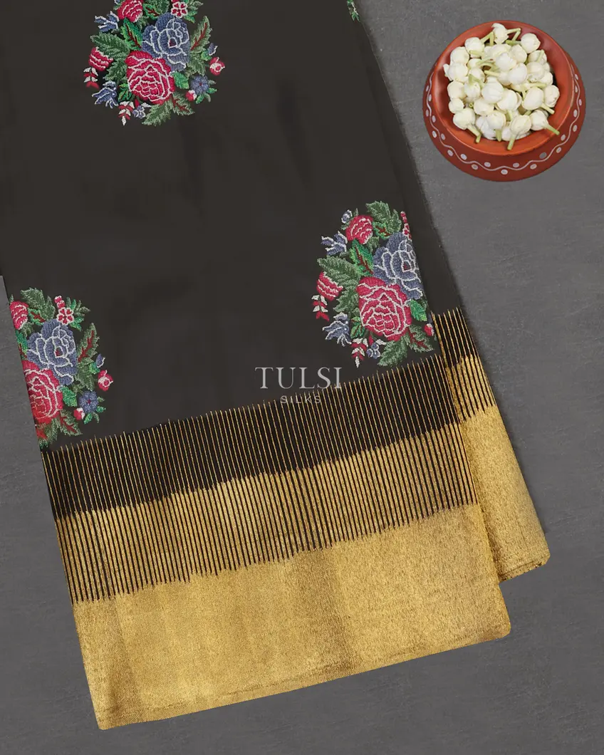 Black Kanjivaram Embroidery Silk Saree T573466-image