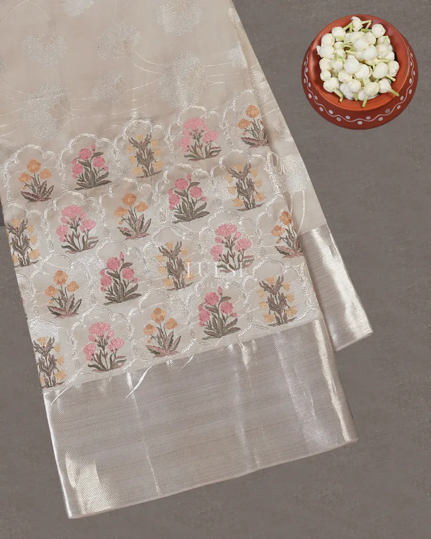Grey Kanjivaram Embroidery Silk Saree T557649-image