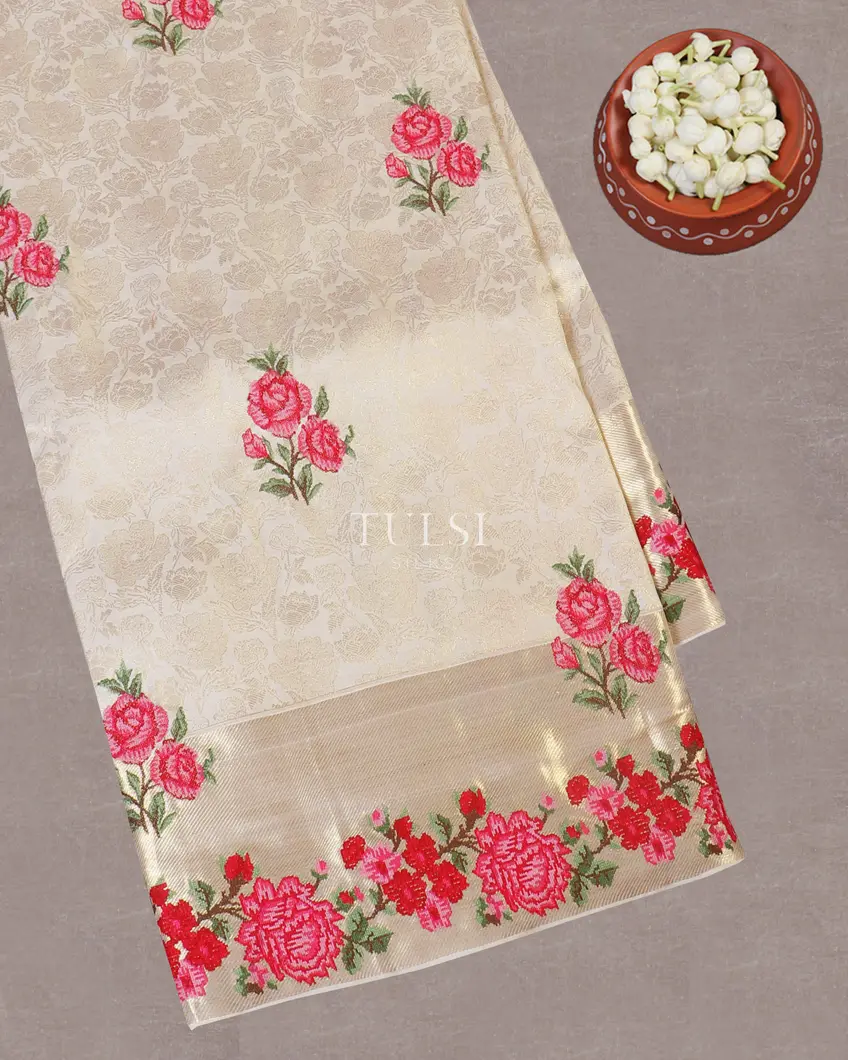 Off - White Kanjivaram Embroidery Silk Saree T565355-image