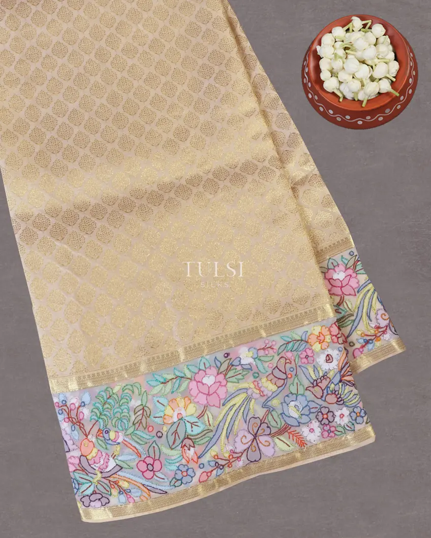 Beige Kanjivaram Embroidery Silk Saree T571491-image