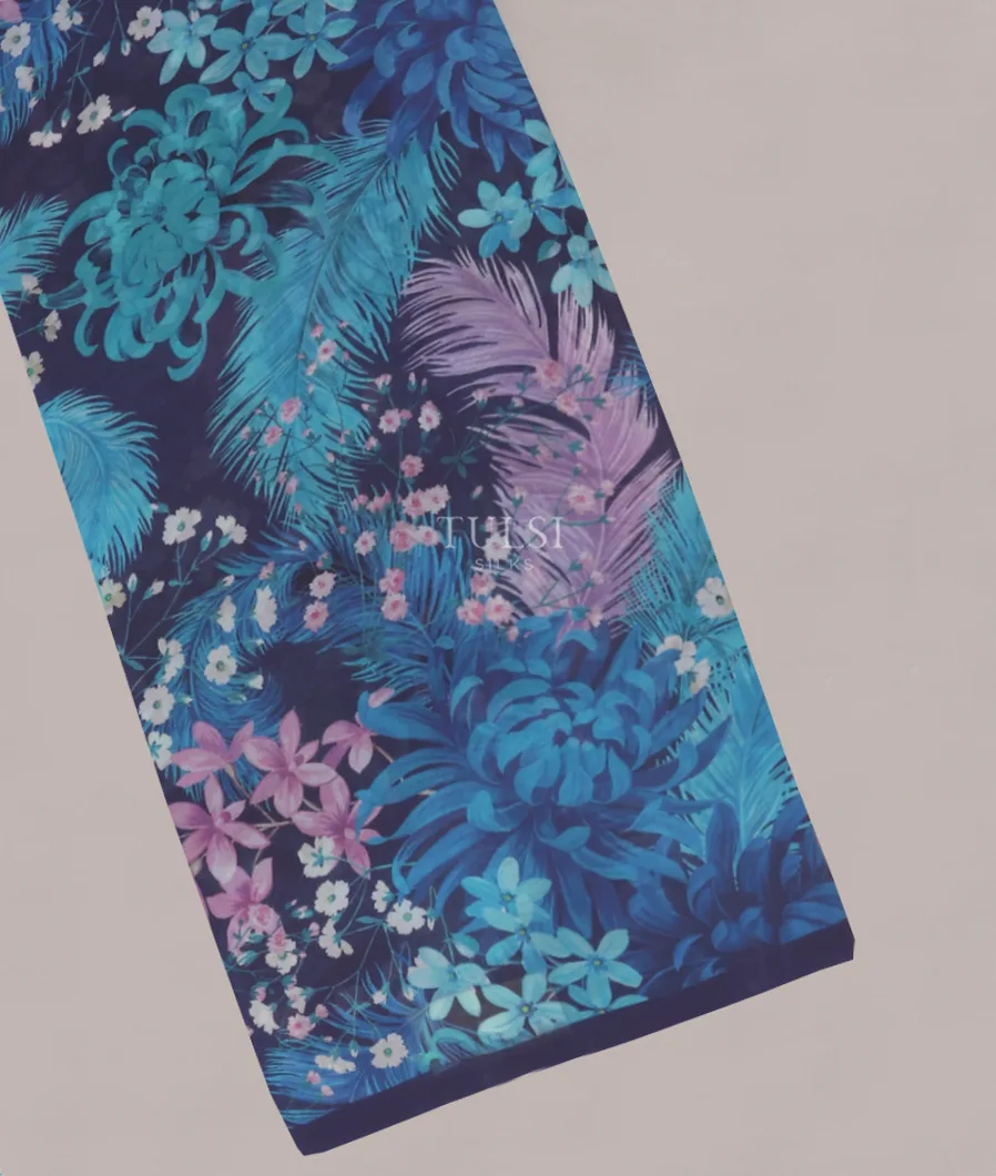 Midnight Blue Georgette Silk Saree T502627-image
