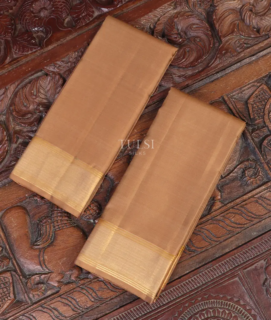 Dark Beige Handwoven Kanjivaram Silk Dhoti and Vastharam T558264-image