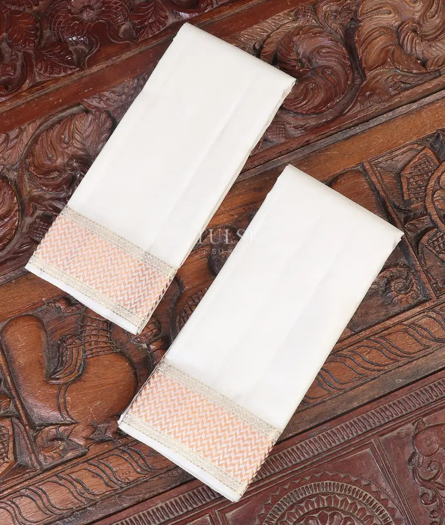 White Handwoven Kanjivaram Silk Dhoti and Vastharam T567190-image