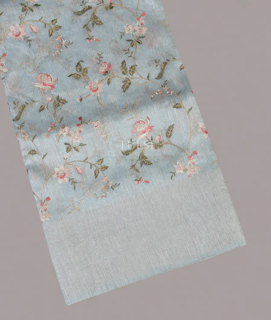 Bluish Grey Linen Embroidery Saree T577166-image