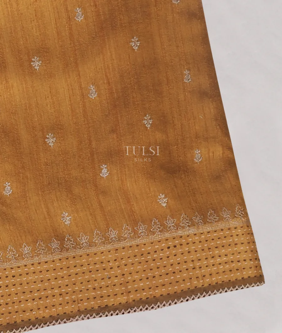 Golden Brown Tussar Embroidery saree T575774-image