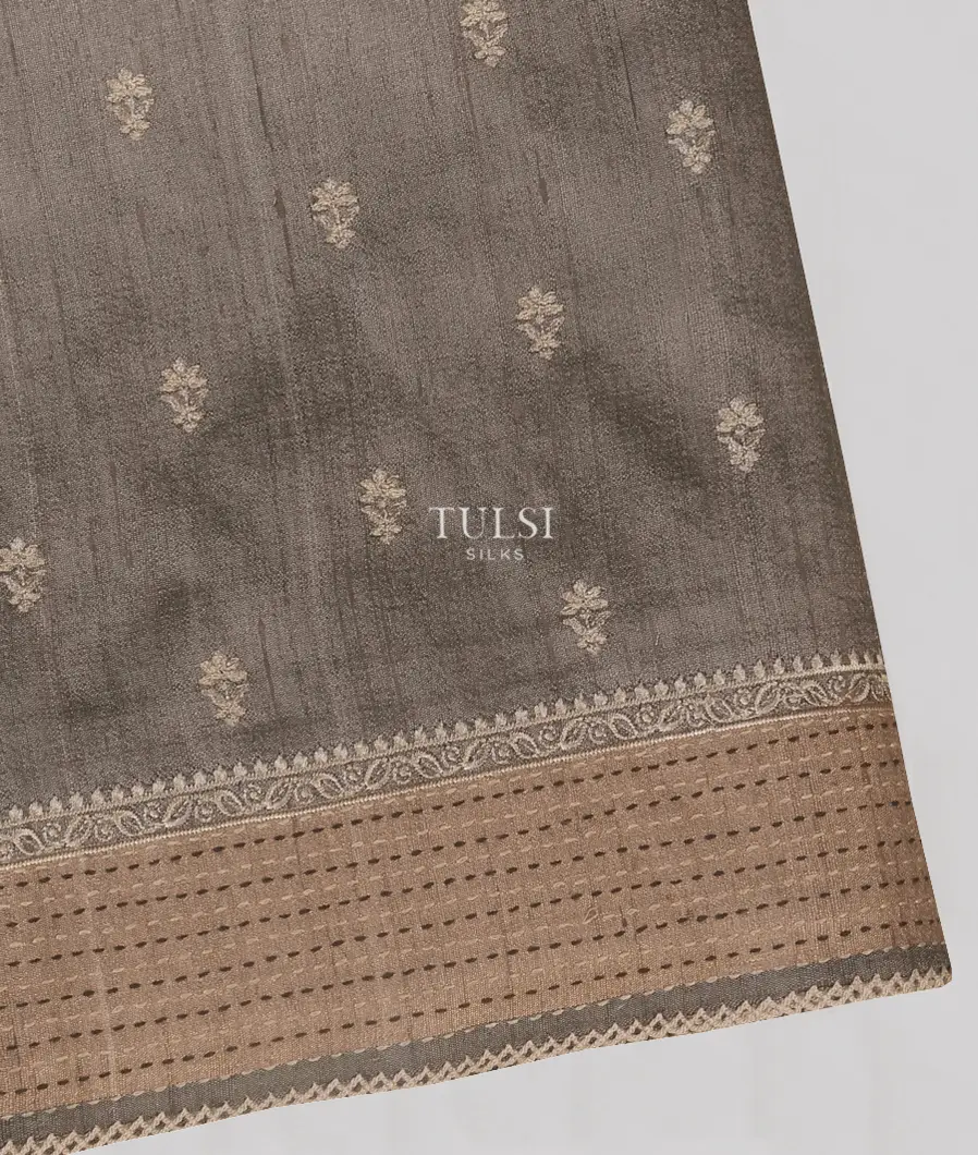 Grey Tussar Embroidery saree T575763-image