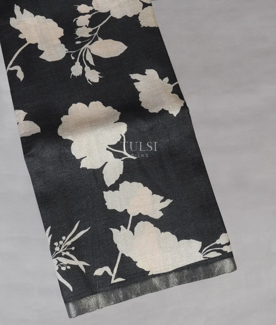 Dark Elephant grey Tussar Printed Saree T572939-image