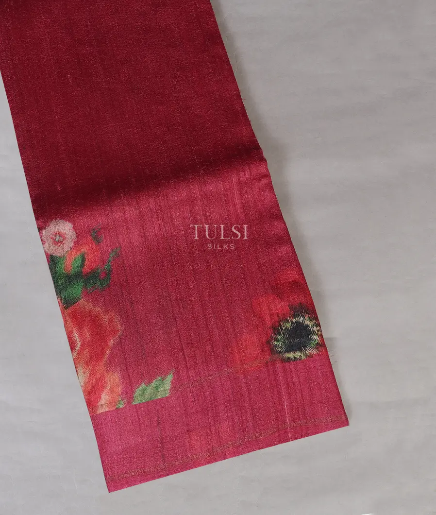 Dark Pink Tussar Printed Saree T523702-image
