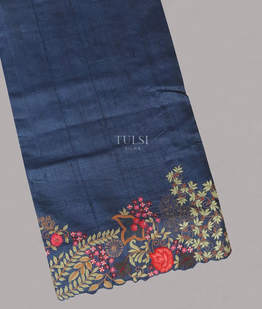 Blue Tussar Embroidery Saree T571312-image