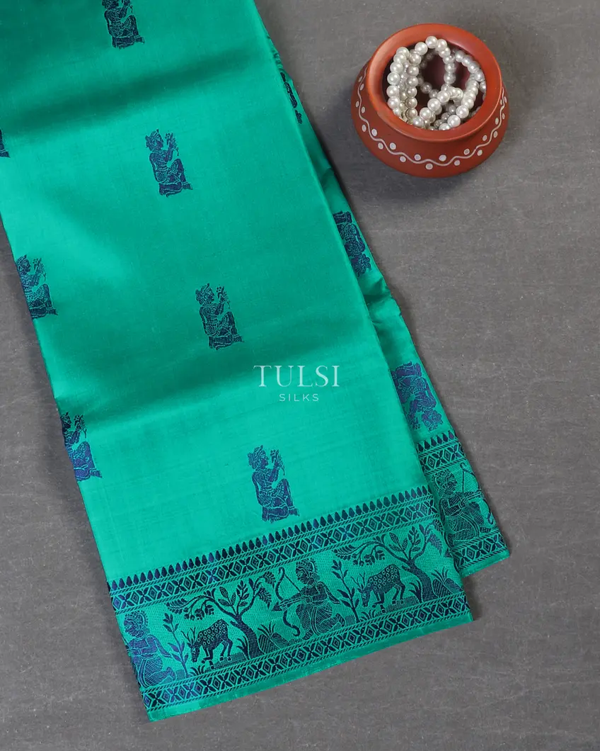 Bluish Green Baluchari Silk Saree T574650-image