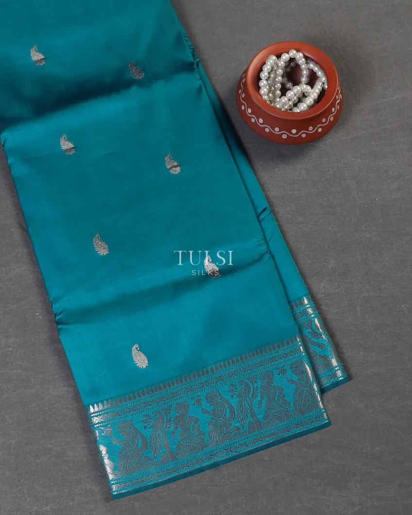 Peacock Blue Baluchari Silk Saree T574655-image