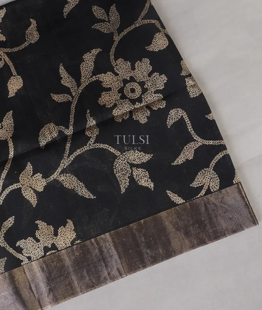 Black Printed Raw Silk Saree T576126-image