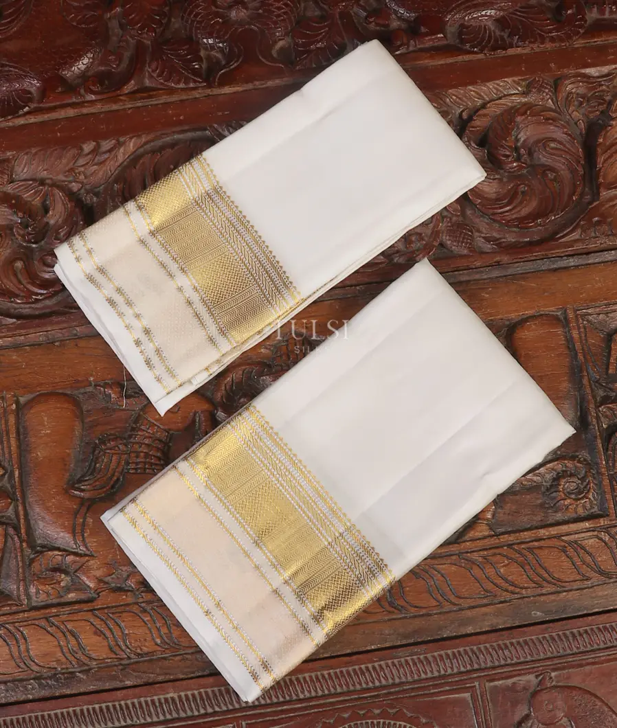 White Handwoven Kanjivaram Silk Dhoti and Vastharam T466665-image